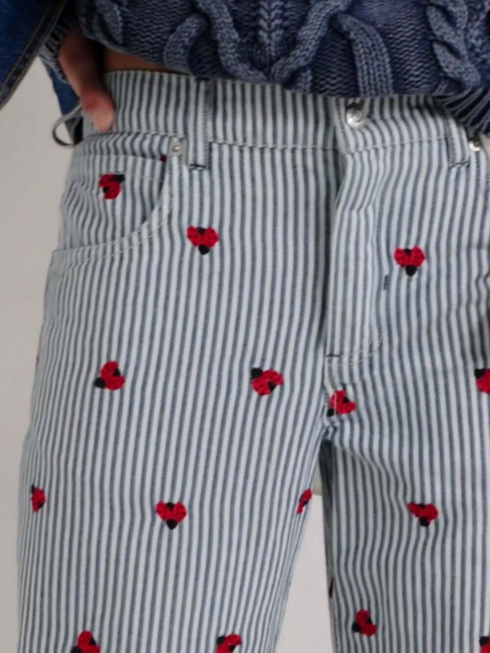 Free People We The Free Bugged Out Straight-Leg Jeans Railroad Stripe Print 25 - Picture 4 of 12